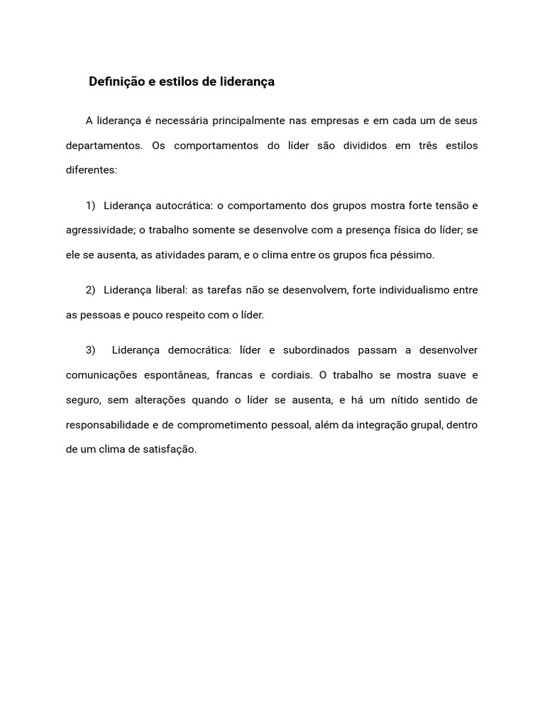 Definição E Estilos De Liderança Pdf