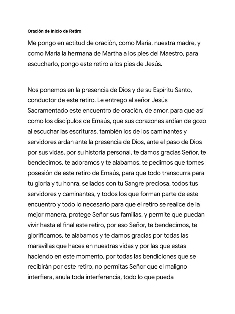 Oración de Inicio para Retiro Espiritual | PDF | Oración | María, madre