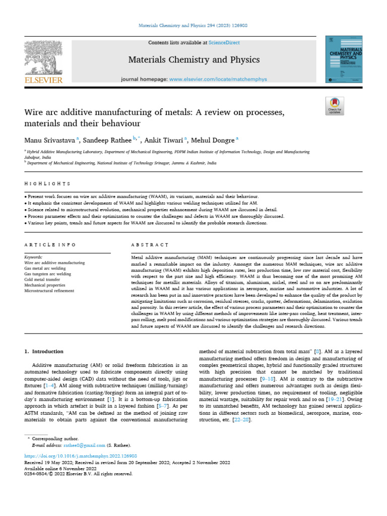 Wire Arc Additive Manufacturing of Metals: A Review On Processes ...