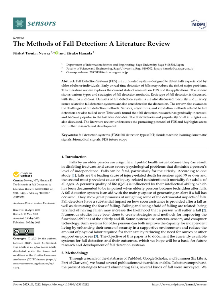 The Methods of Fall Detection a Literature Review | PDF | Wearable ...
