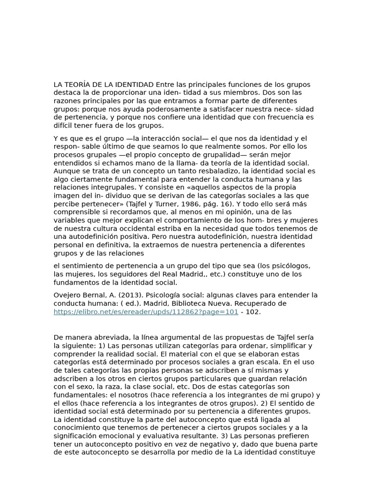Teoría de la Identidad Social | PDF | Psicoanálisis | Experiencia