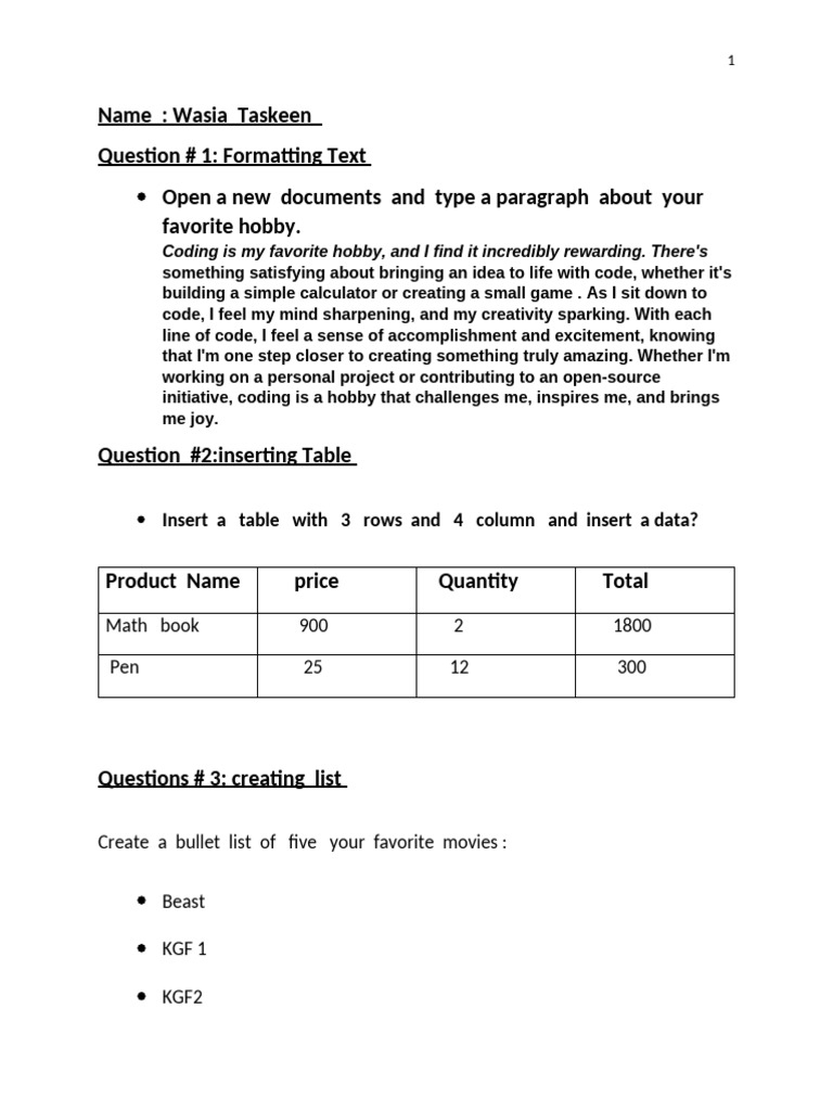 Document Formatting and Table Creation Guide | PDF