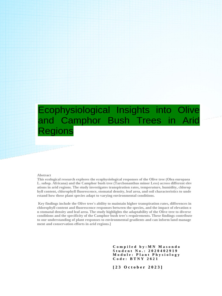 Ecophysiological Responses of Olive and Camphor Trees | PDF | Stoma ...
