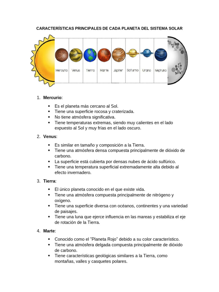 Características Principales de Cada Planeta Del Sistema Solar | PDF