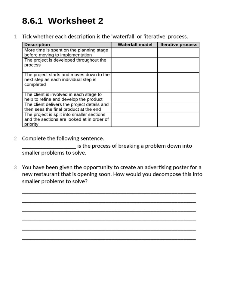 Waterfall vs. Iterative Process Worksheet | PDF