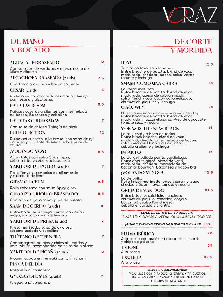 Menú del Restaurante Voraz | PDF | Alimentos | Cocina