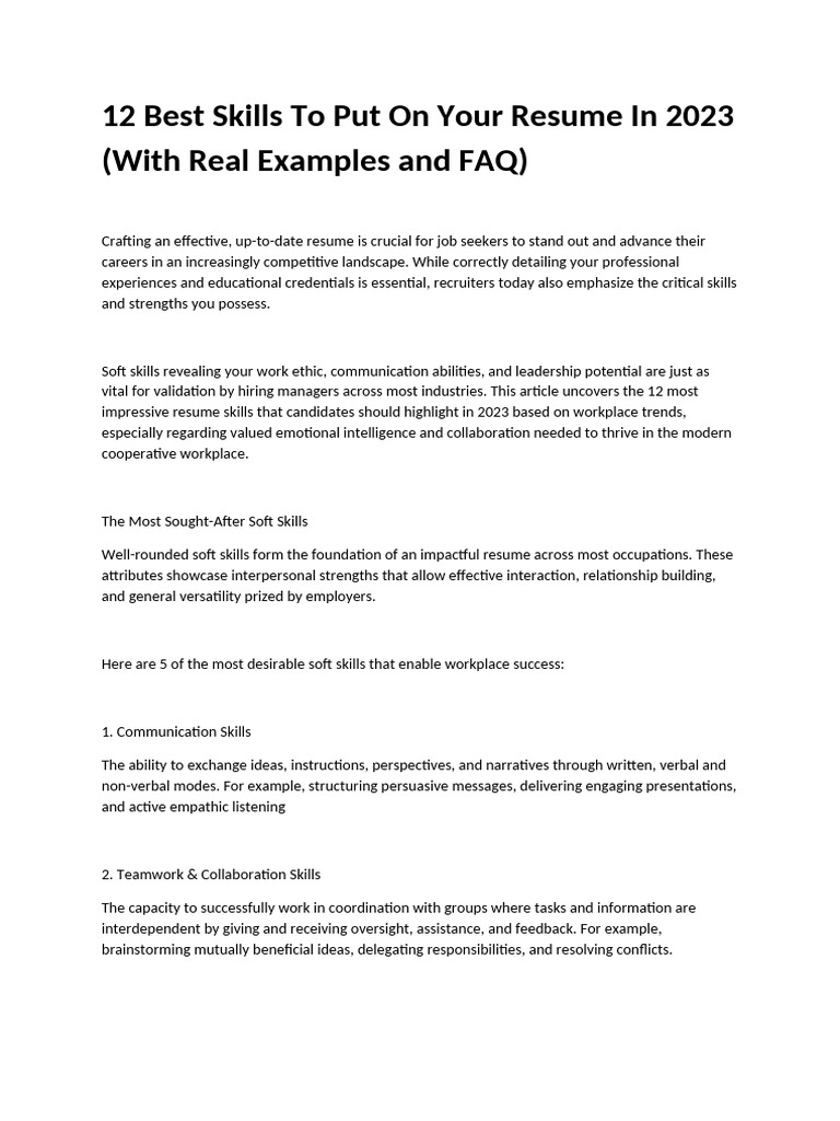 12 Best Skills To Put On Your Resume in 2023 | PDF | Skill | Communication