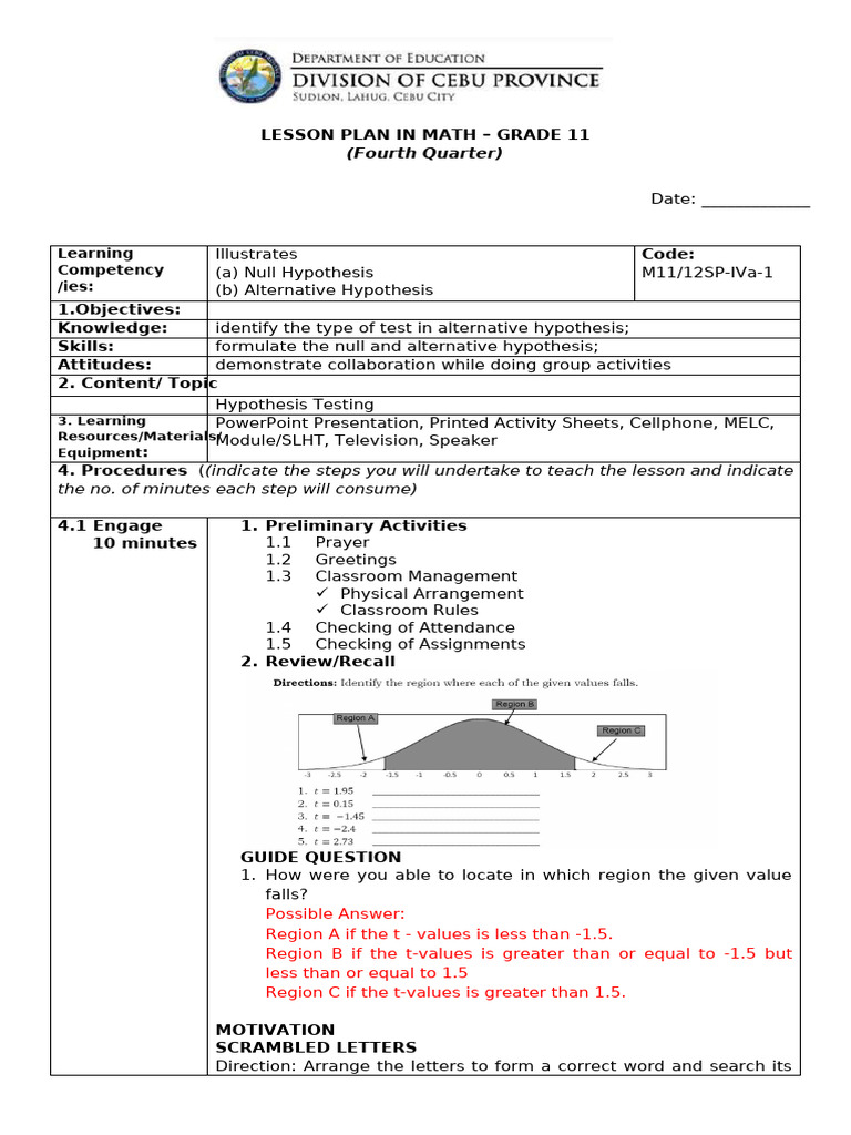 Hypothesis Testing 5es Format | PDF | Hypothesis | Null Hypothesis