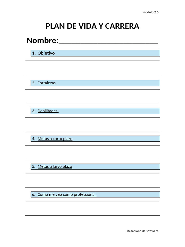 Plan de Vida y Carrera Word | PDF