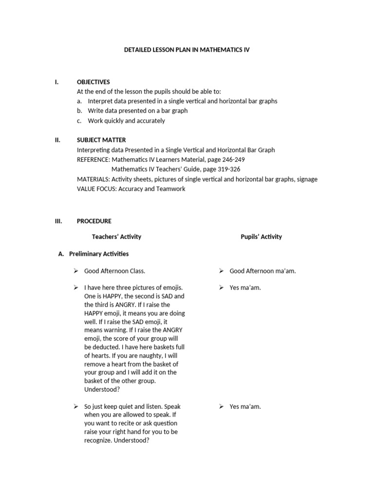 Detailed Lesson Plan in Mathematics Iv | PDF | Chart | Cartesian ...