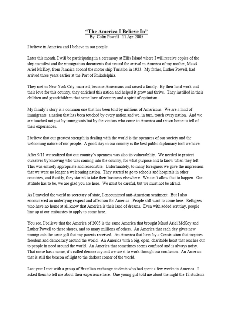 The America I Believe In: A Personal Reflection | PDF
