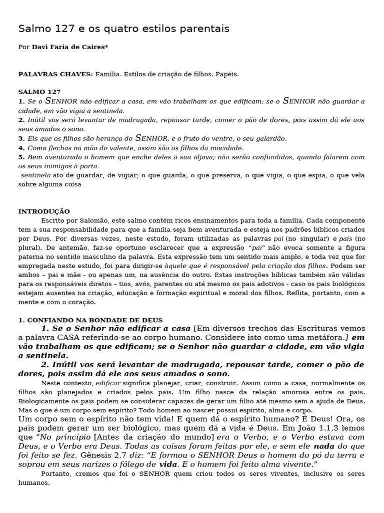 Salmo 127 e os quatro estilos parentais | PDF | Deus | Jesus