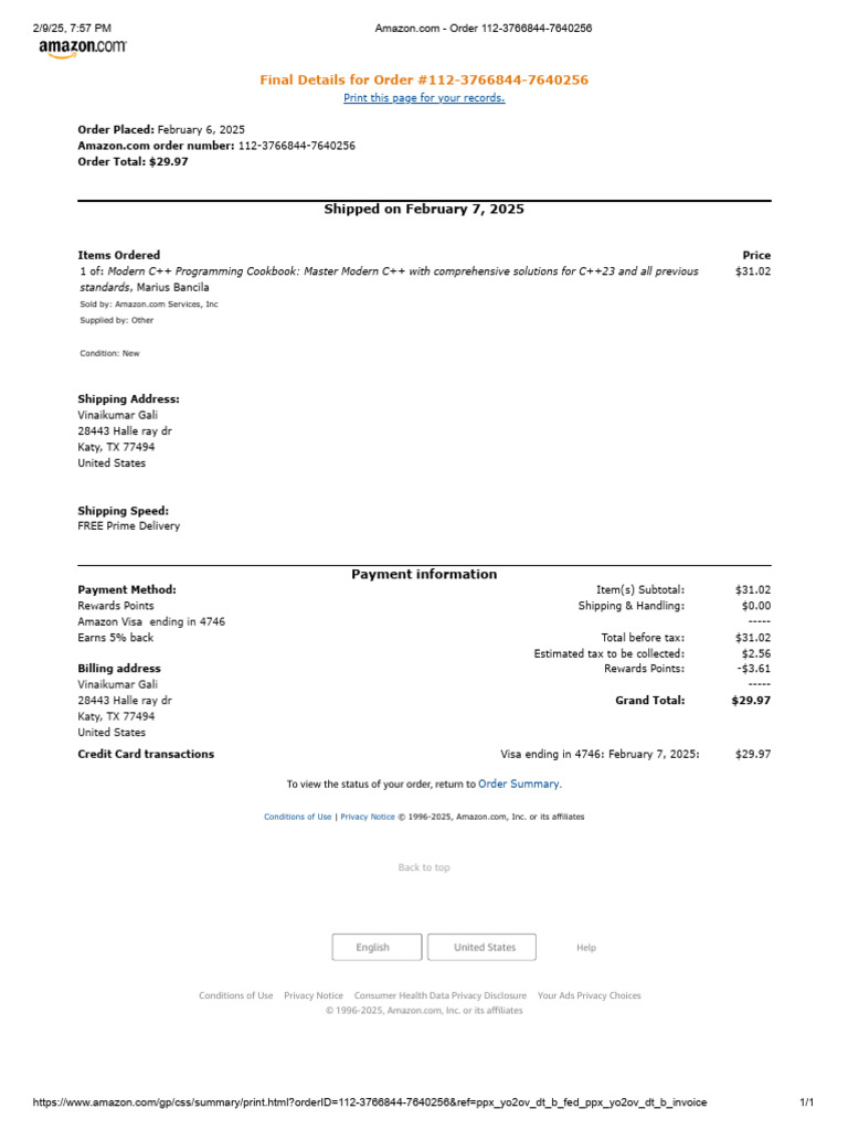 Modern C++ Programming Order Summary | PDF | Visa Inc. | Invoice