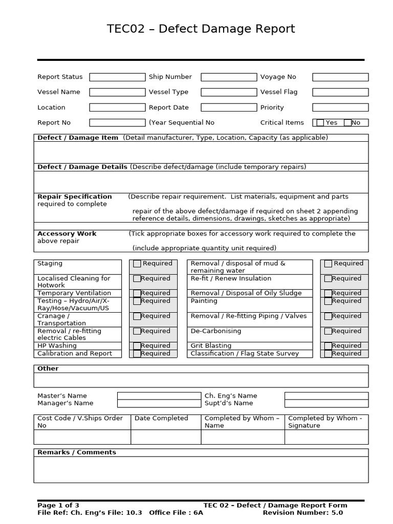 TEC02 Defect Damage Report Form | PDF