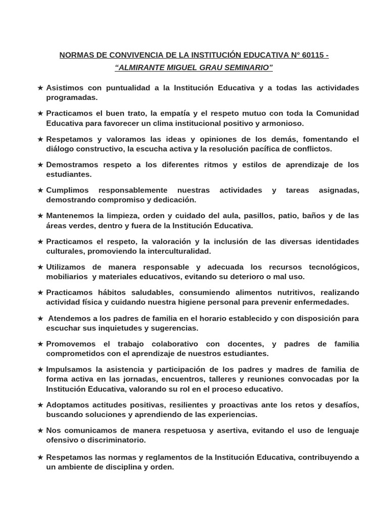 Normas de Convivencia de La Institución Educativa #60115 - "Almirante ...