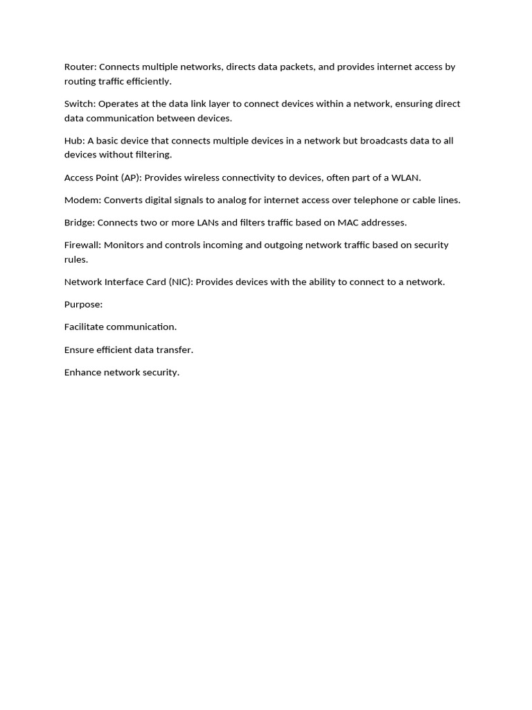 Network Devices and Their Functions | PDF