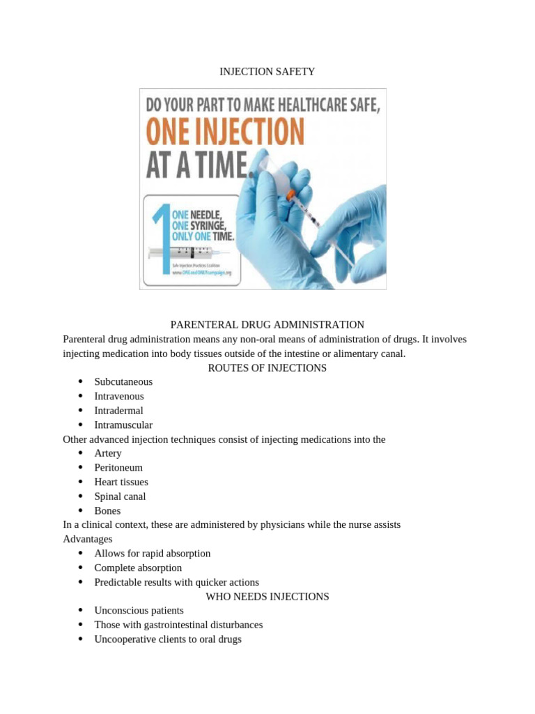 Safe Injection Practices Overview | PDF | Injection (Medicine ...