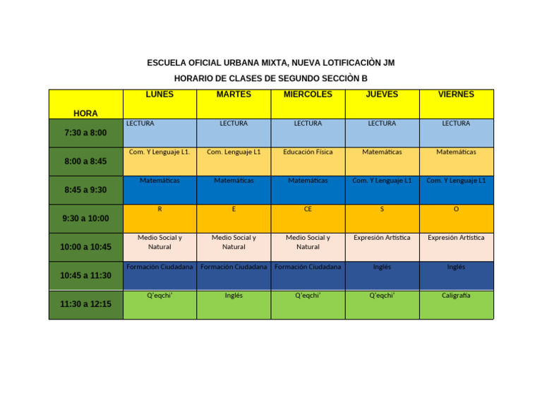 Horario Clases Segundo Grado 2025 | PDF