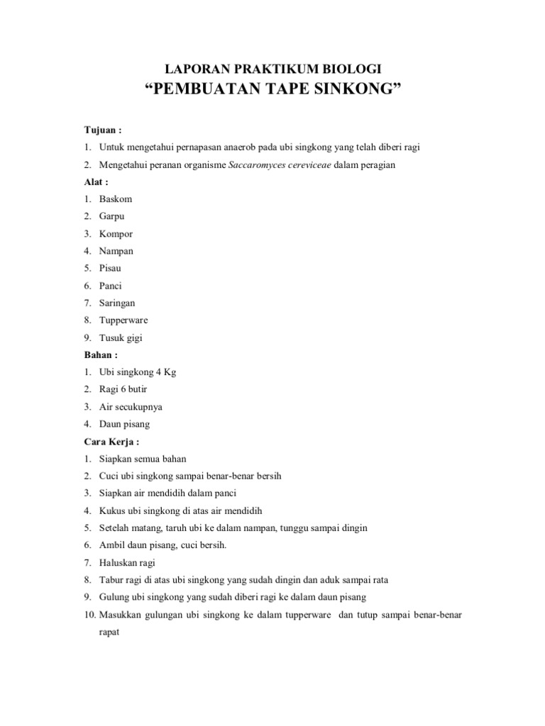 Laporan Praktikum Biologi Tape Singkong