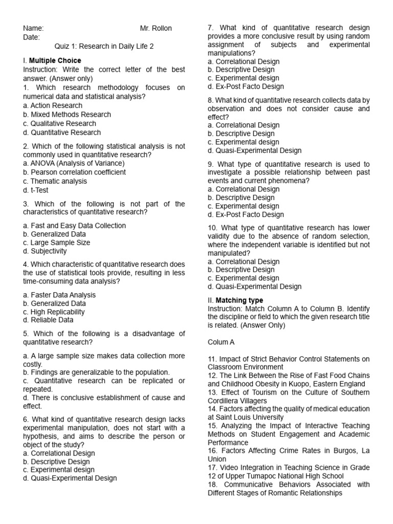 Q1 RDL | PDF | Level Of Measurement | Quantitative Research