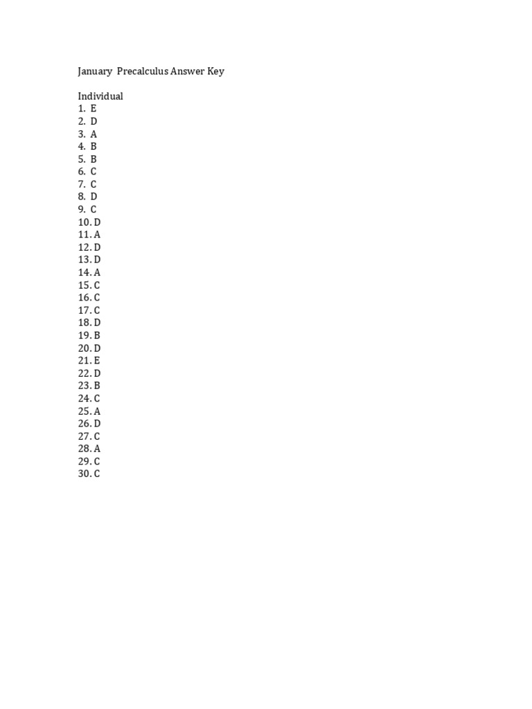 Precalculus January Answer Key | PDF