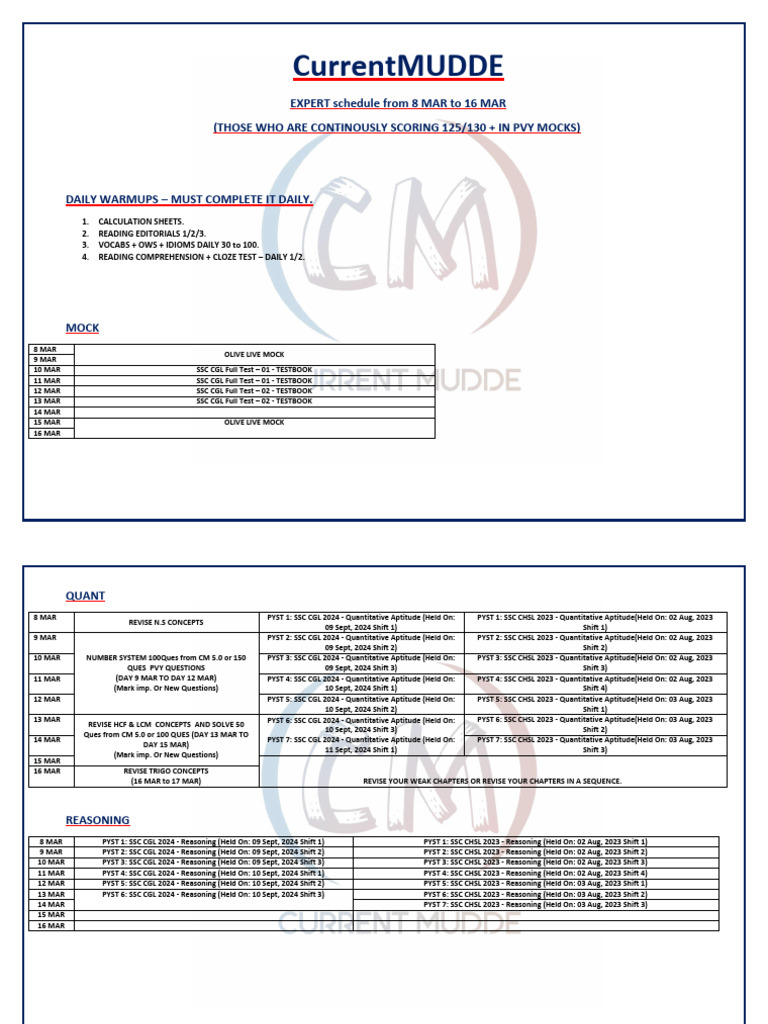 SSC CGL 2024 Preparation Schedule | PDF | South Asia | Asia