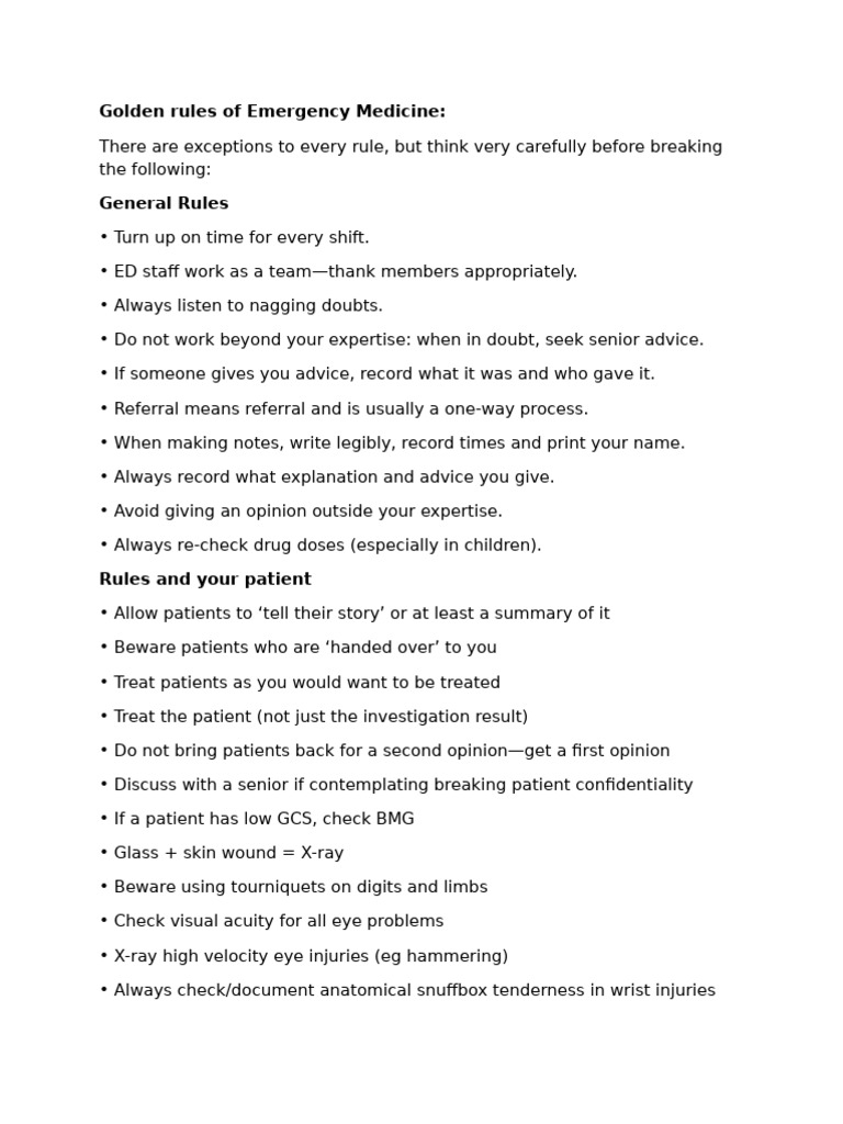 Rules of Emergency Medicine | PDF