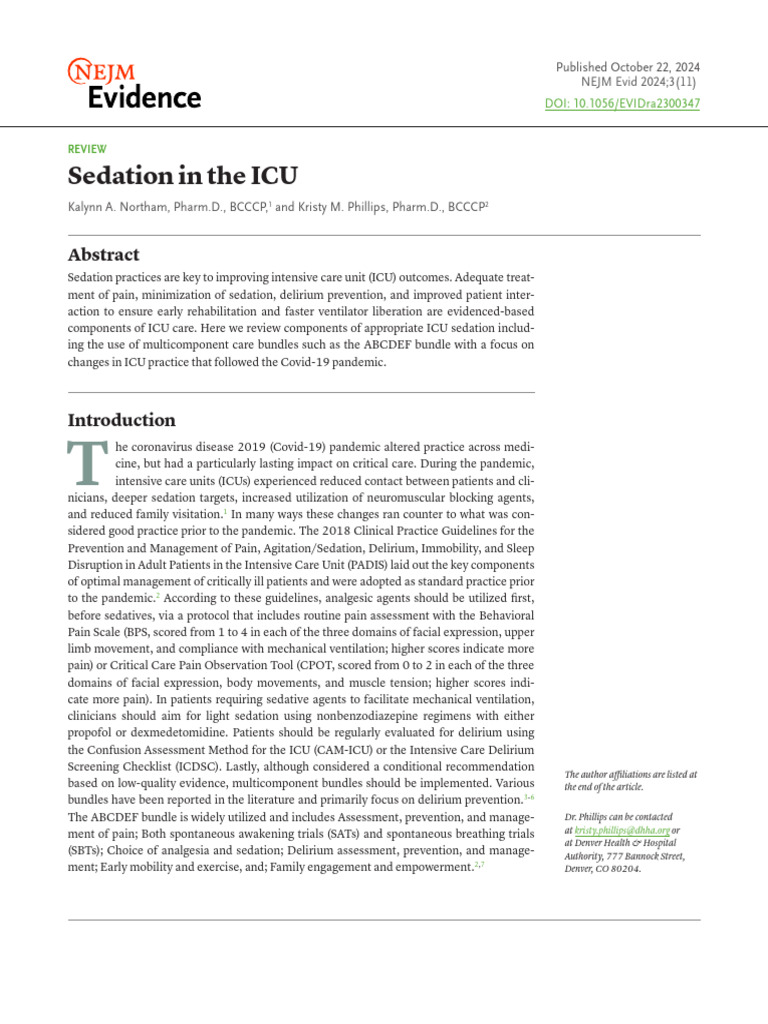 Sedation in The ICU | PDF | Intensive Care Unit | Opioid