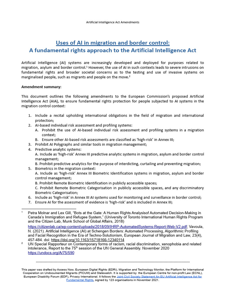 AI Act Amendments for Migration Rights | PDF | Artificial Intelligence ...