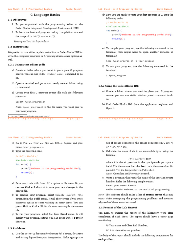 Lab-Sheet - 1 | PDF | Computer Program | Programming