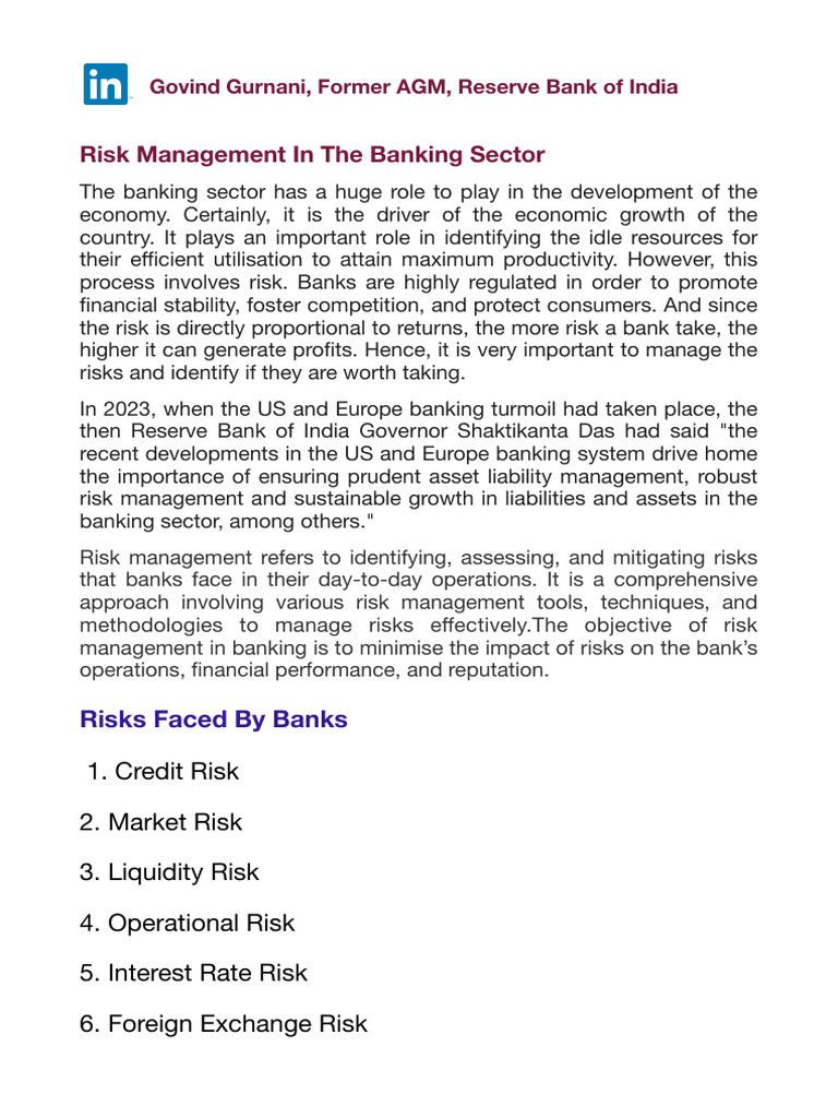 Risk Management in Banking Sector | PDF | Financial Risk | Credit Risk