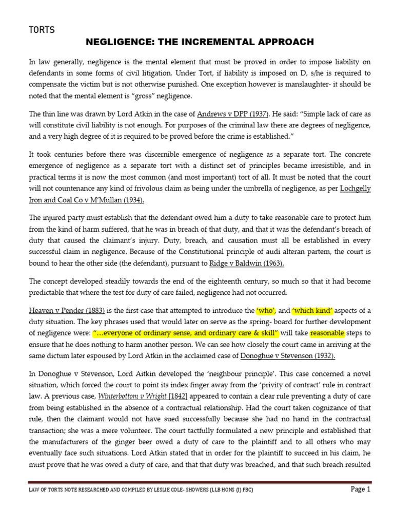 Negligence | PDF | Negligence | Duty Of Care