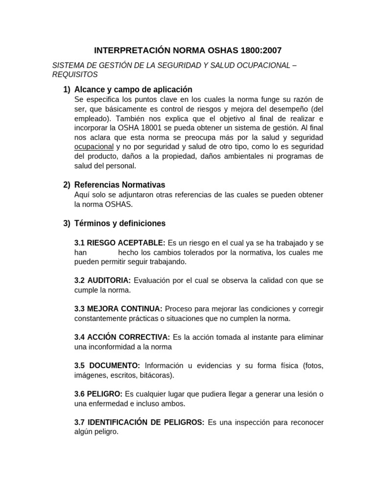 Interpretación de la norma OSHAS 1800 | PDF | Seguridad y salud ...