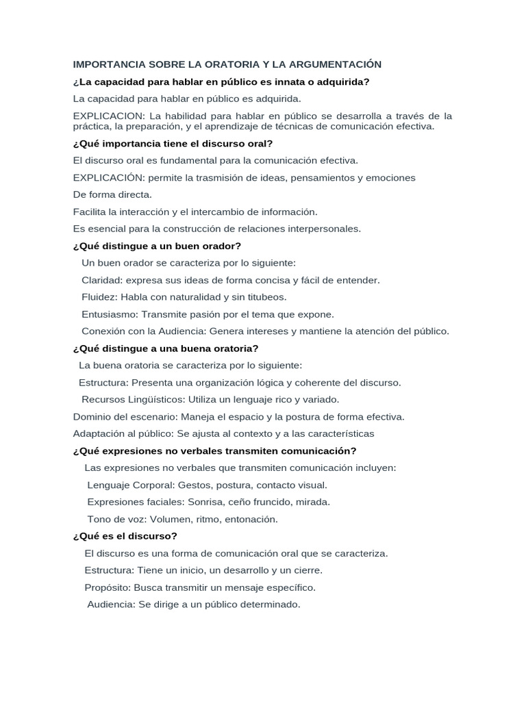 Importancia de la Oratoria y Técnicas | PDF | Comunicación ...