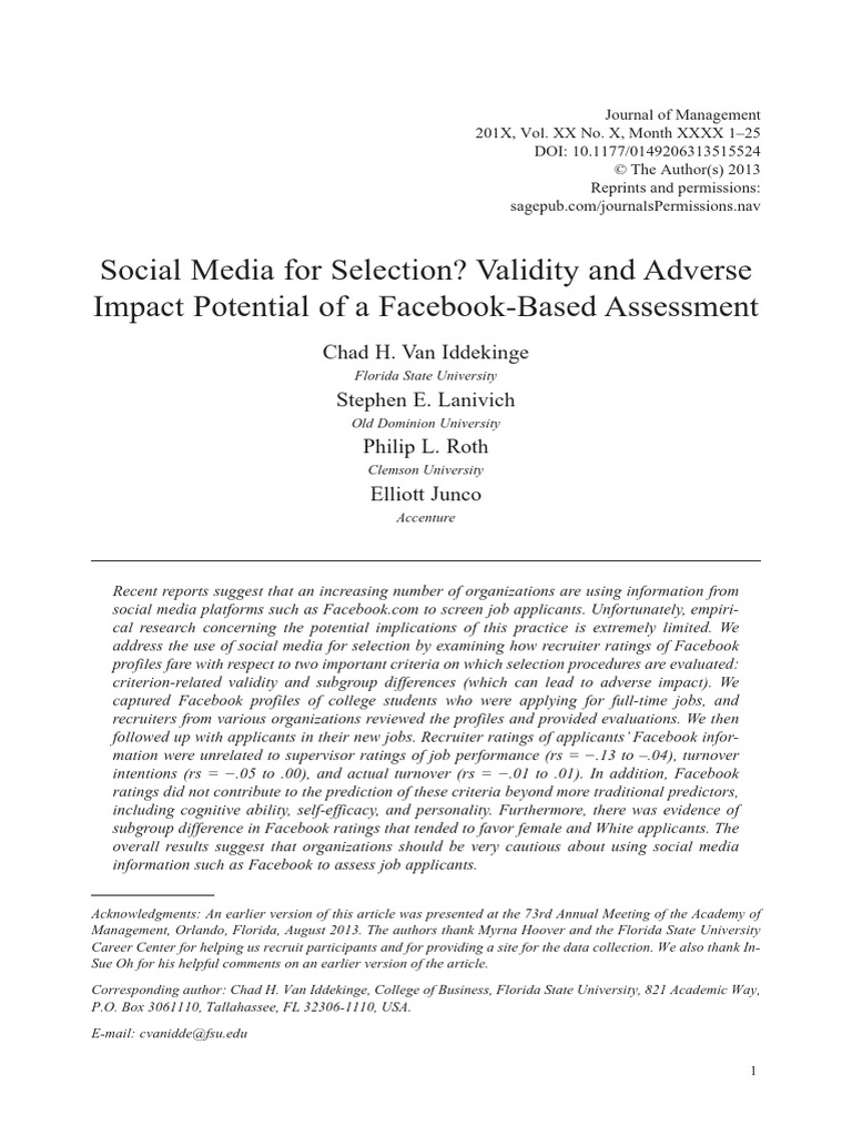 Social Media For Selection? Validity and Adverse Impact Potential of A ...