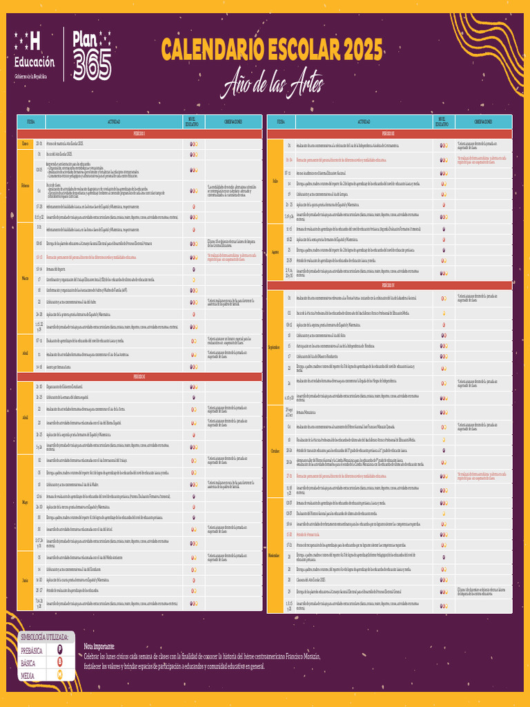 Calendario Escolar 2025: Actividades y Fechas | PDF | Educación ...