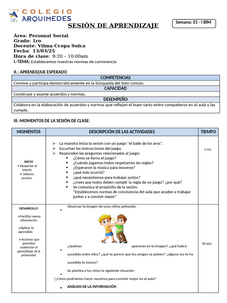 Normas de convivencia en aula 1ro | PDF | Aprendizaje | Cognición