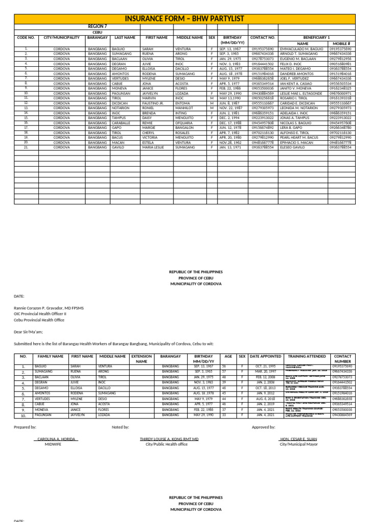 BHW Insurance Form (Old) | PDF