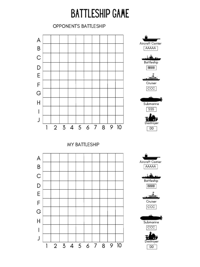 Free Printable Battleship Game Board | PDF