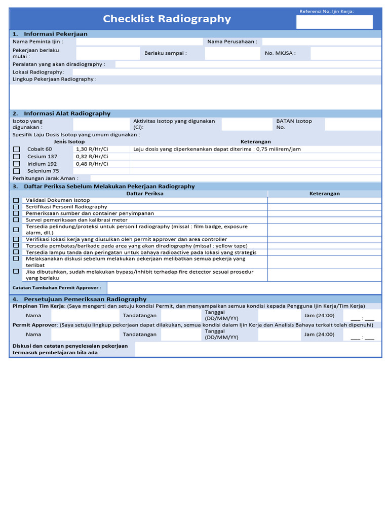 Checklist Radiography untuk Ijin Kerja | PDF
