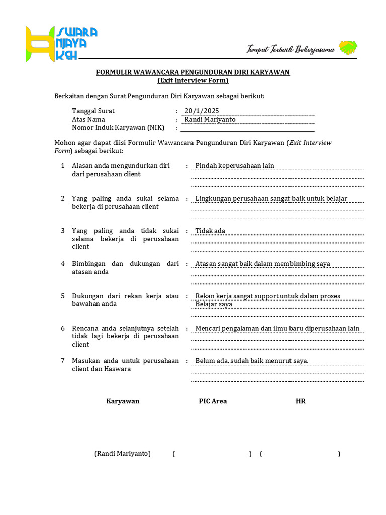 Form Exit Interview Randi Murada | PDF