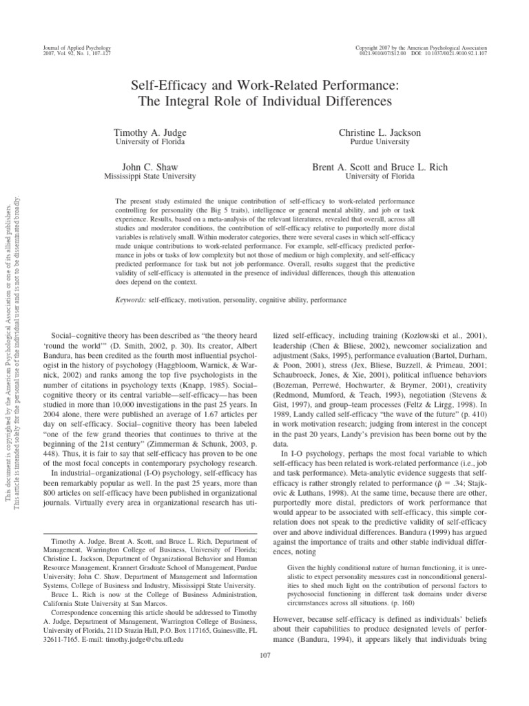 Judge 2007 | PDF | Self Efficacy | Goal Setting