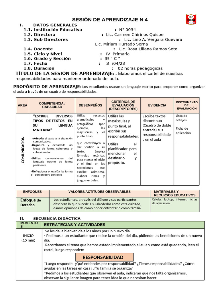 Cartel de Responsabilidades en Aula | PDF | Salón de clases | Aprendizaje