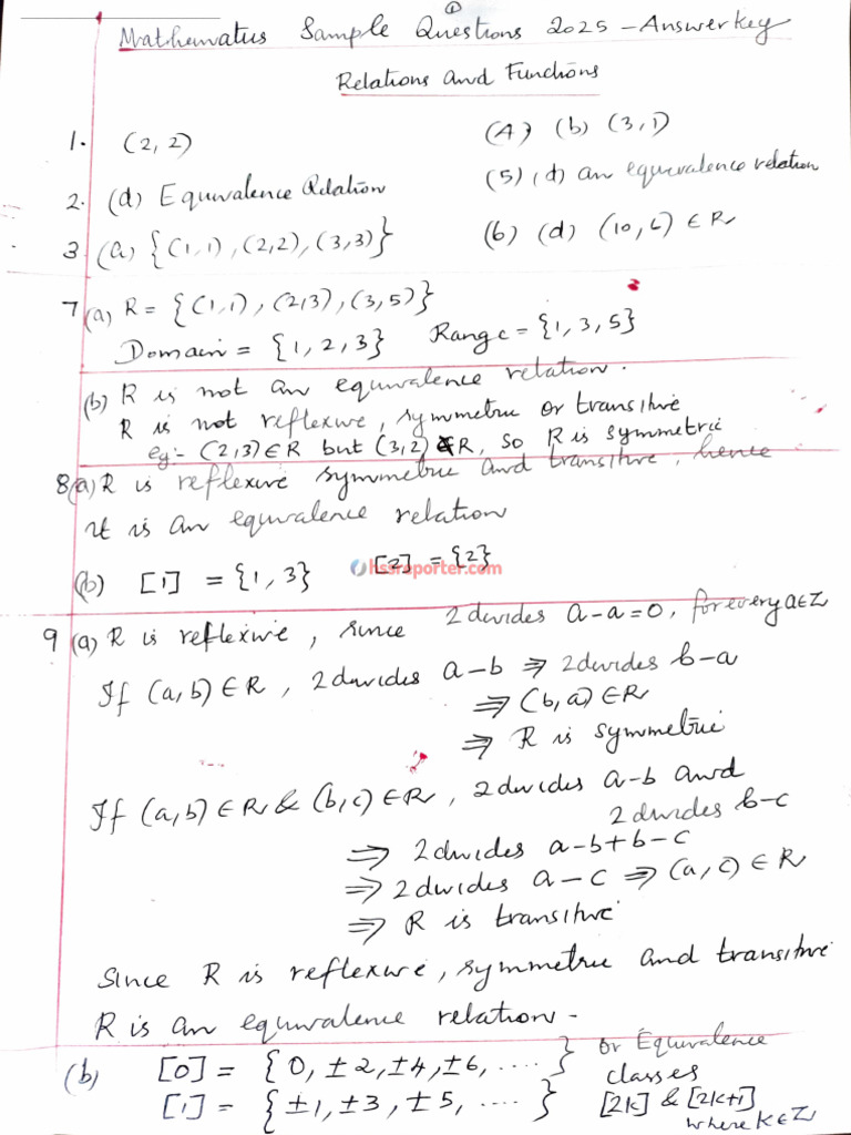 Sample Questions Plus Two Maths Answerkey-All Hssreporter - Com | PDF