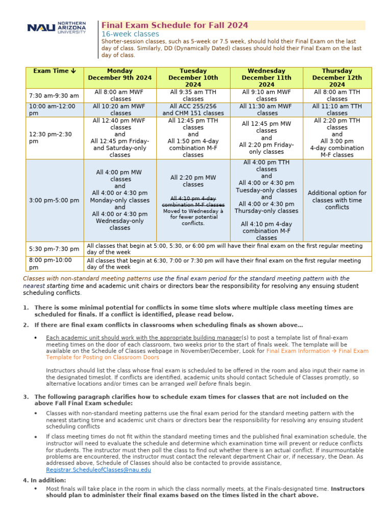 Fall 2024 Final Exam Schedule | PDF | Educational Assessment And ...