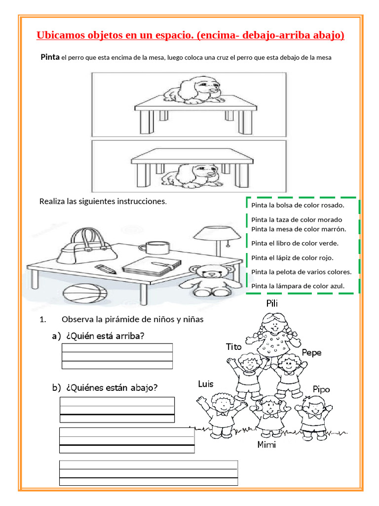 Actividades de Encima y Debajo para Niños | PDF