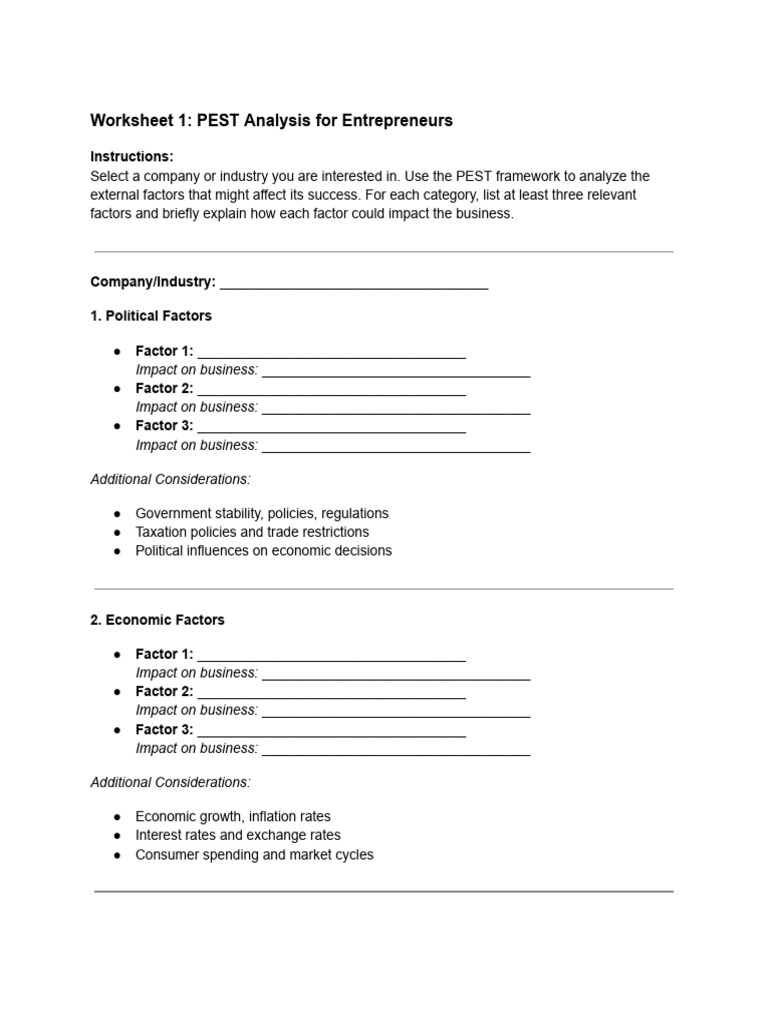 Worksheet 1 - PEST - Porter-S Five Forces | PDF | Marketing | Economies
