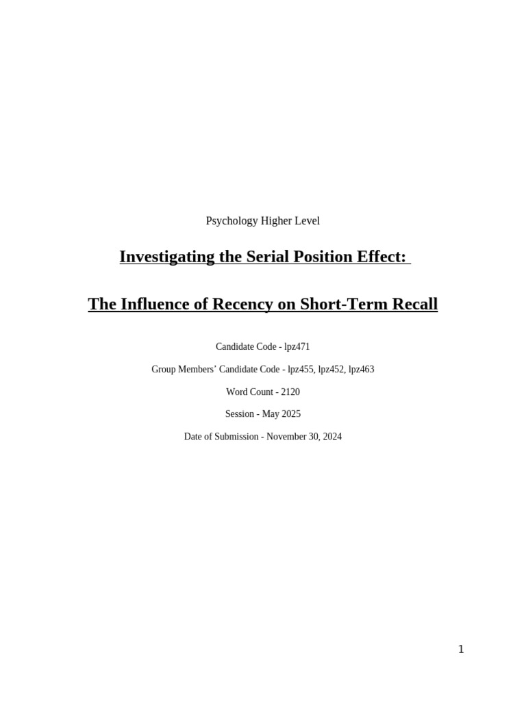Serial Position Effect in Short-Term Memory | PDF | Recall (Memory ...