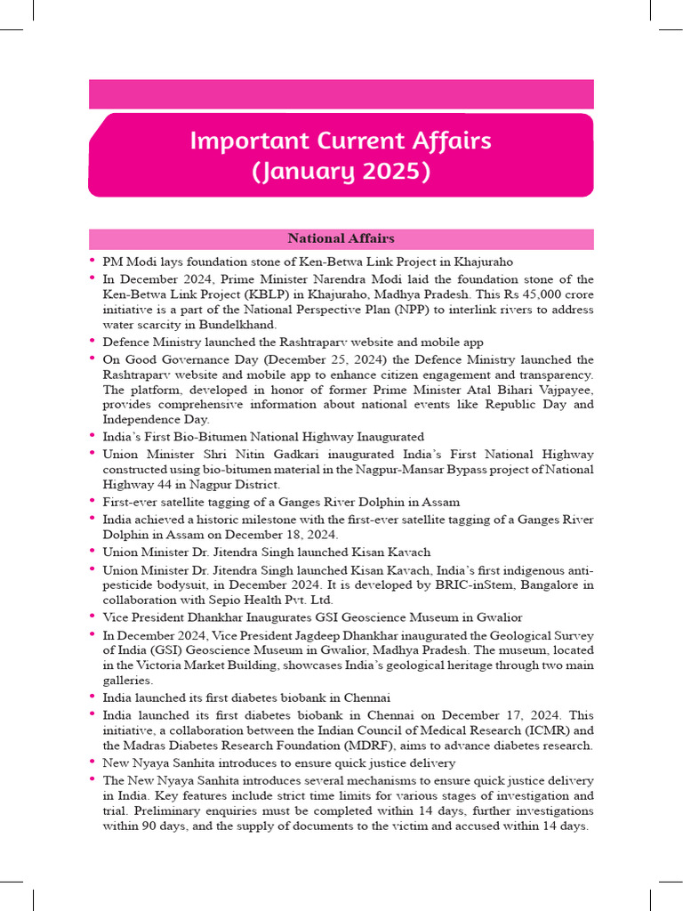 January 2025 Current Affairs Overview | PDF