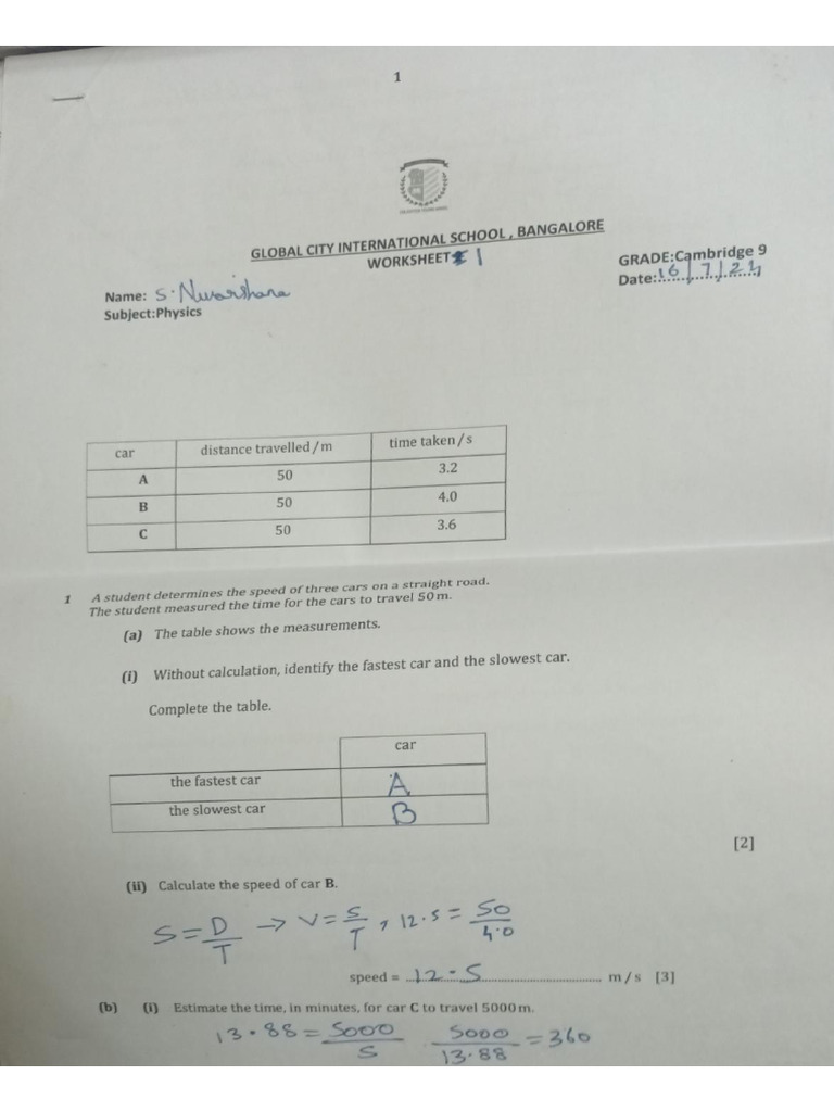Physics Worksheet 1 | PDF